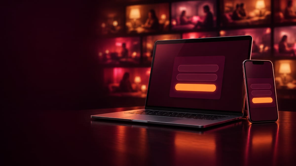 Stripchat sign up form with username and email fields on laptop and phone